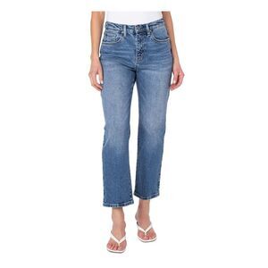 EARNEST SEWN NEW YORK Womens Blue Slim Straight Cropped High Waist Jeans 24